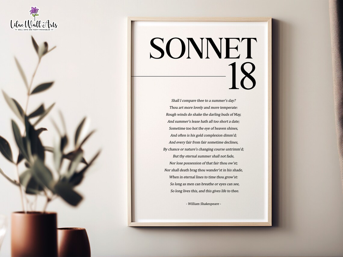 Sonnet 18 William Shakespeare Minimalist Black White Poetry Poster