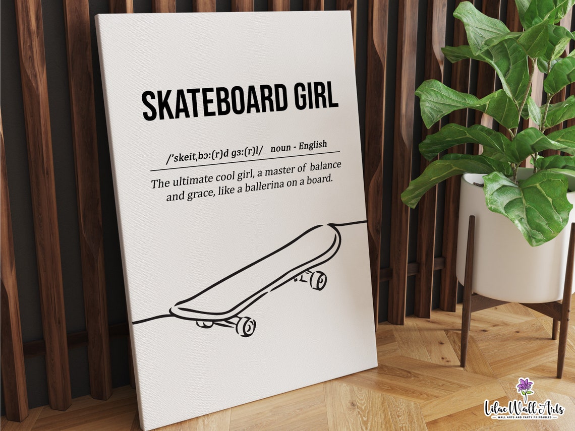 Skateboard Girl Definition Cool Balance Grace Minimalist Line Art Wall Print - Image 6