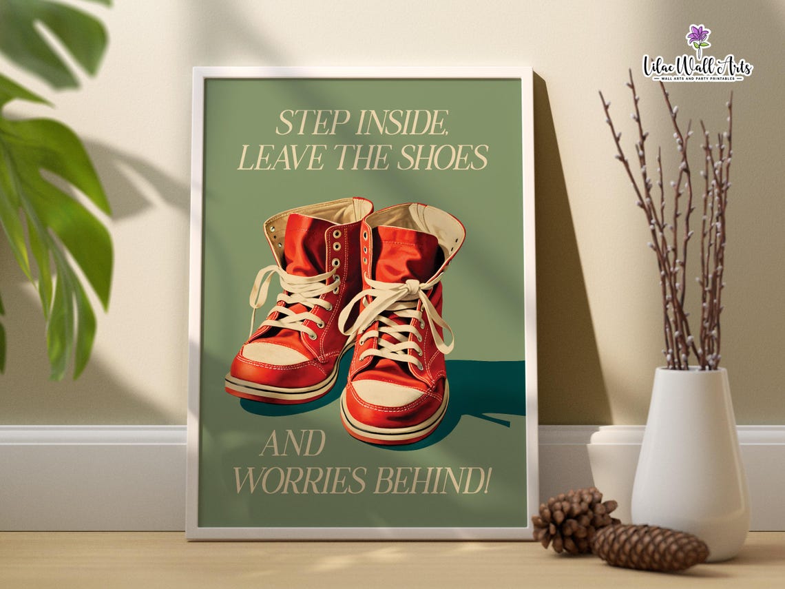 Step Inside Leave The Shoes Entryway Retro Sneaker Quote Poster - Image 3