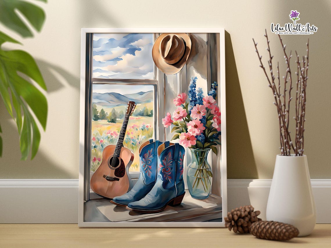 Aesthetic Cowgirl Wall Art Blue Cowgirl Prints Cowgirl Boots Print Turquoise Cowgirl Posters Beachy Cowgirl Painting Boots Art Cowgirl - Image 2