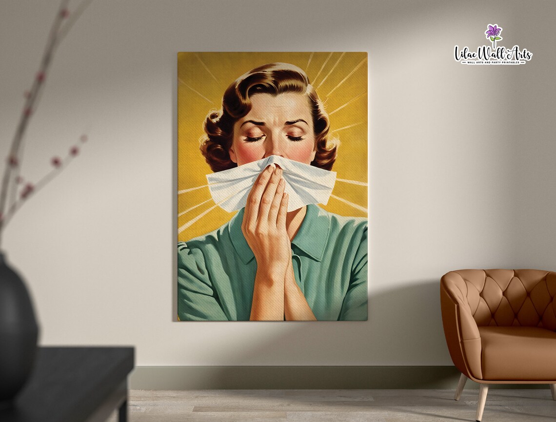 Retro Woman Pinching Nose Stinky Smell Funny Bathroom Art Poster - Image 2