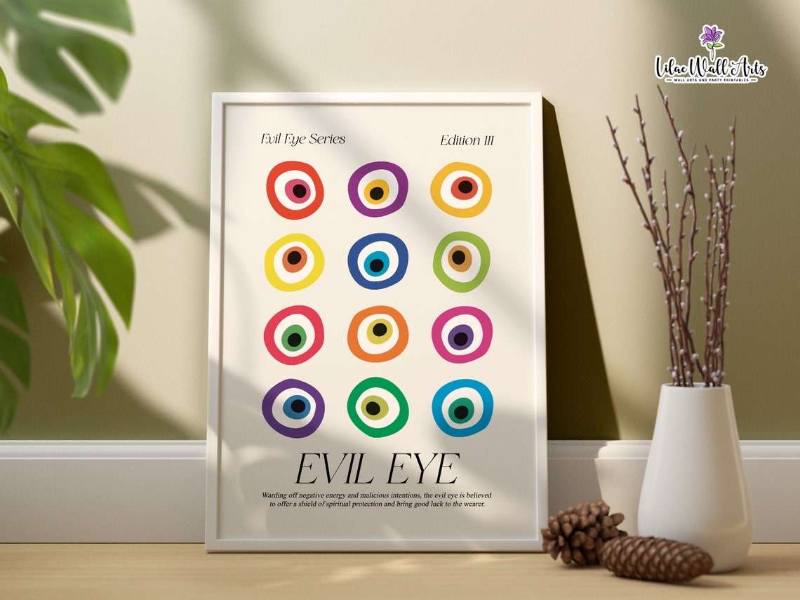 Evil Eye Twelve Colorful Nazar Amulets Grid Maximalist Art Poster