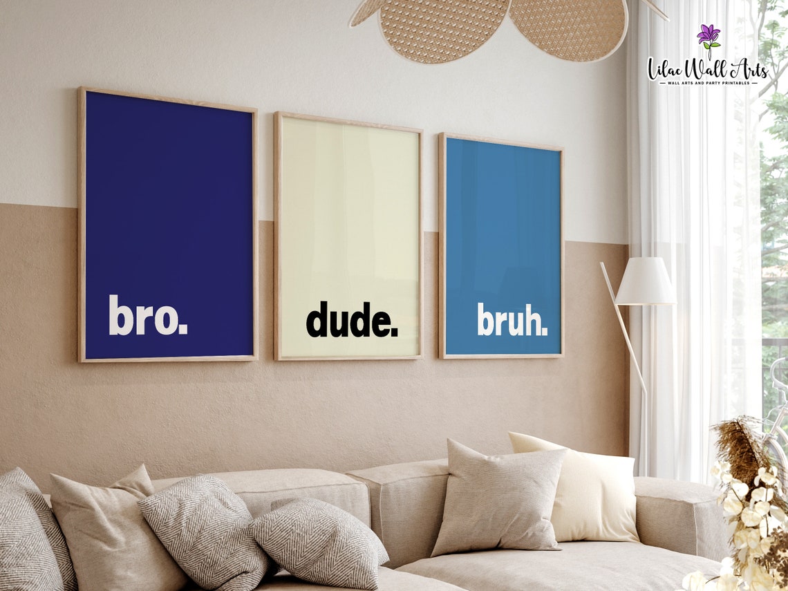 Bro Dude Bruh Navy Cream Blue Trio Minimalist Typography Poster