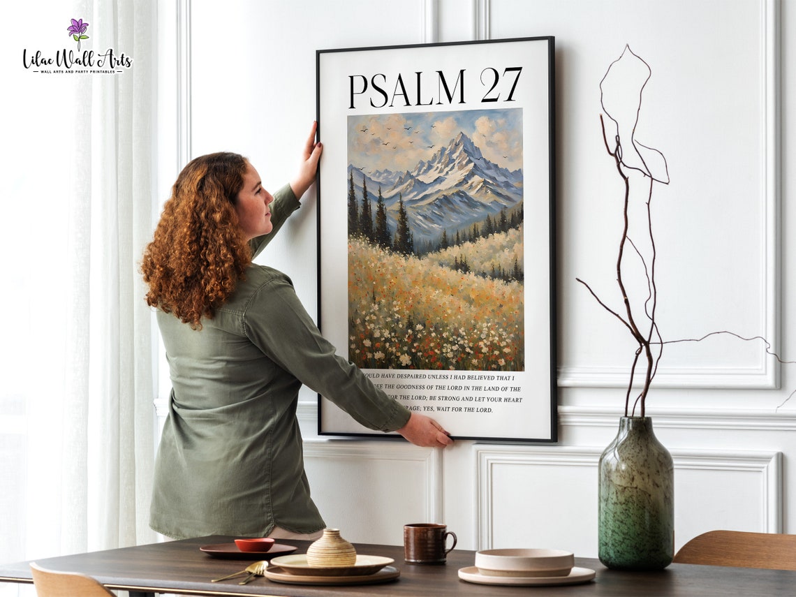 Psalm 27 Mountain Wildflower Meadow Christian Landscape Poster - Image 4