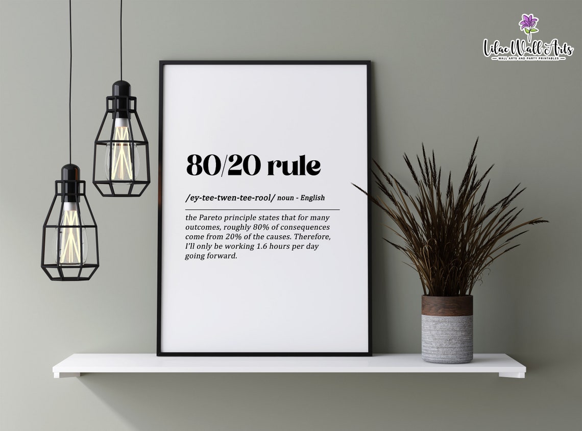 80 20 Rule Pareto Principle Funny Office Dictionary Wall Print