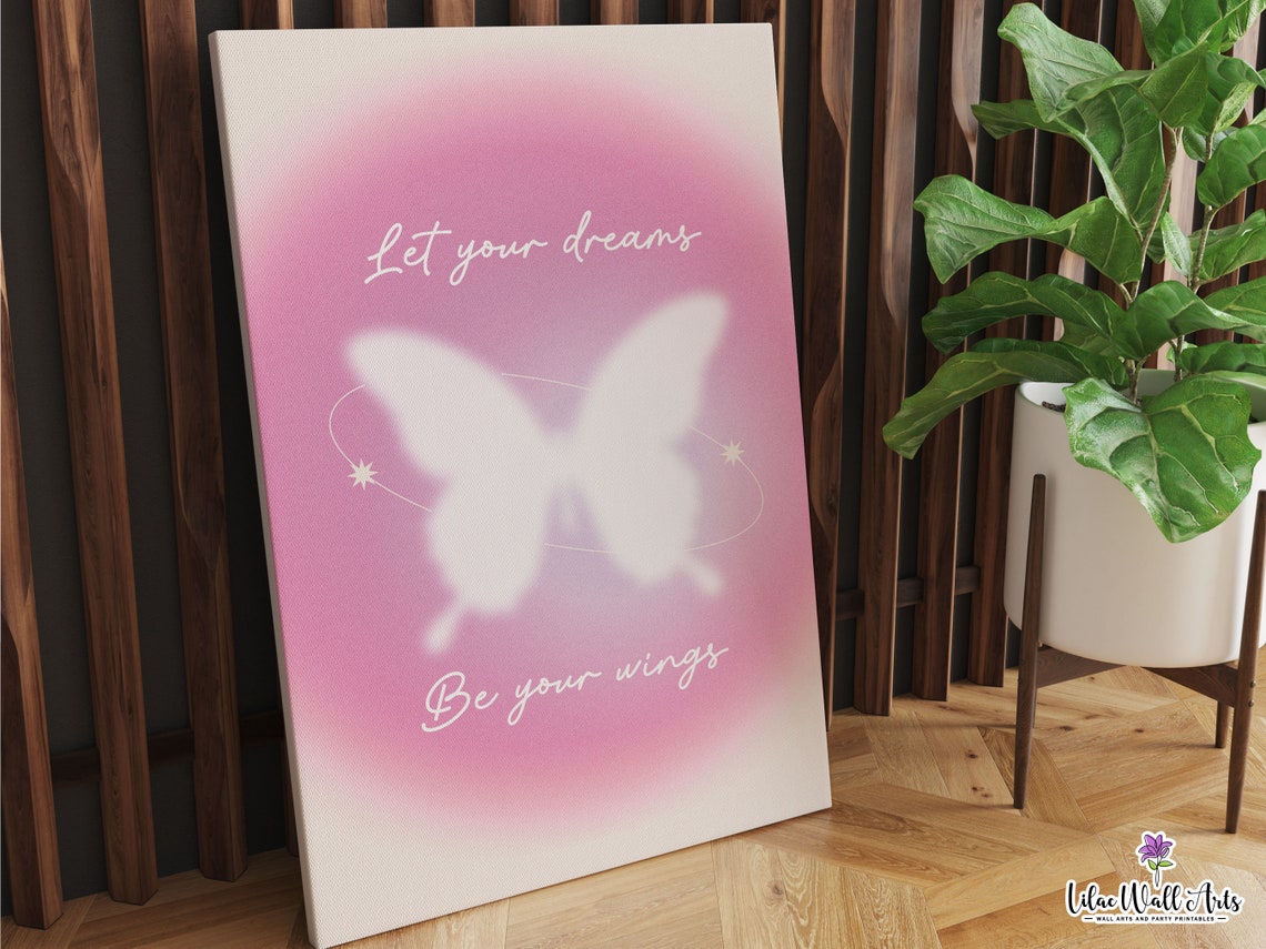 Let Your Dreams Be Your Wings Pink Aura Butterfly Quote Wall Art - Image 5