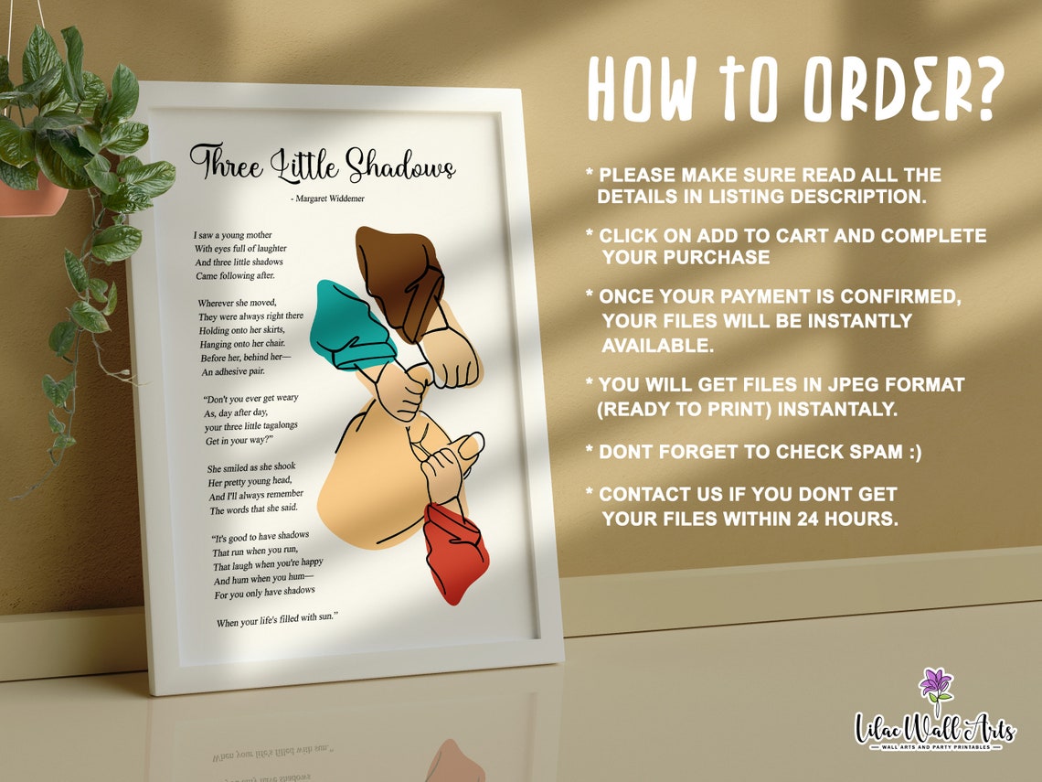 Three Little Shadows Triplet Mom Poem Motherhood Gift Poster - Image 2