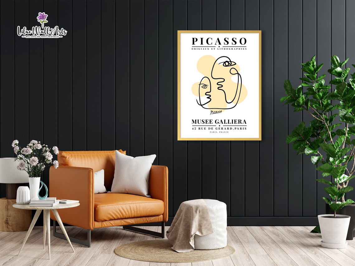 Picasso Two Faces Abstract Line Art Museum Exhibition Poster - Image 3
