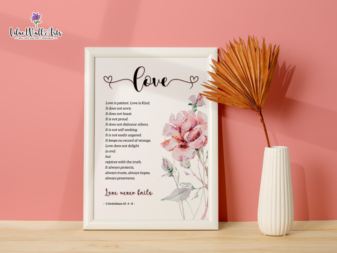 1 Corinthians Love Is Patient Scripture Floral Watercolor Print - Image 3