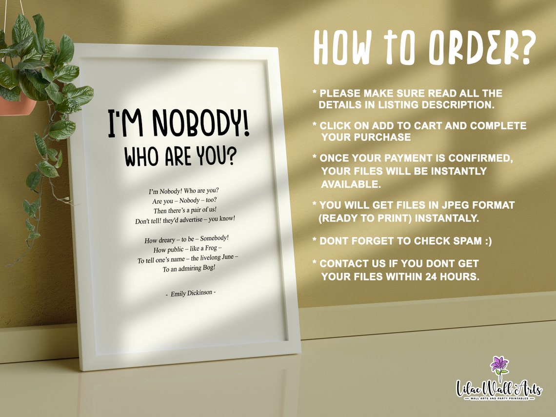 Im Nobody Who Are You Emily Dickinson Playful Poem Canvas Art Poster - Image 3