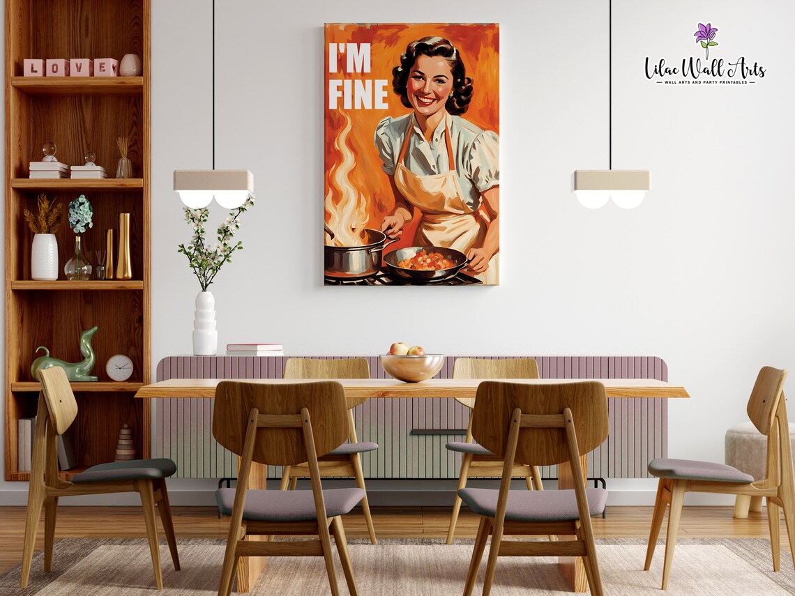 Im Fine Funny Retro Housewife Cooking Chaos Kitchen Humor Poster - Image 4