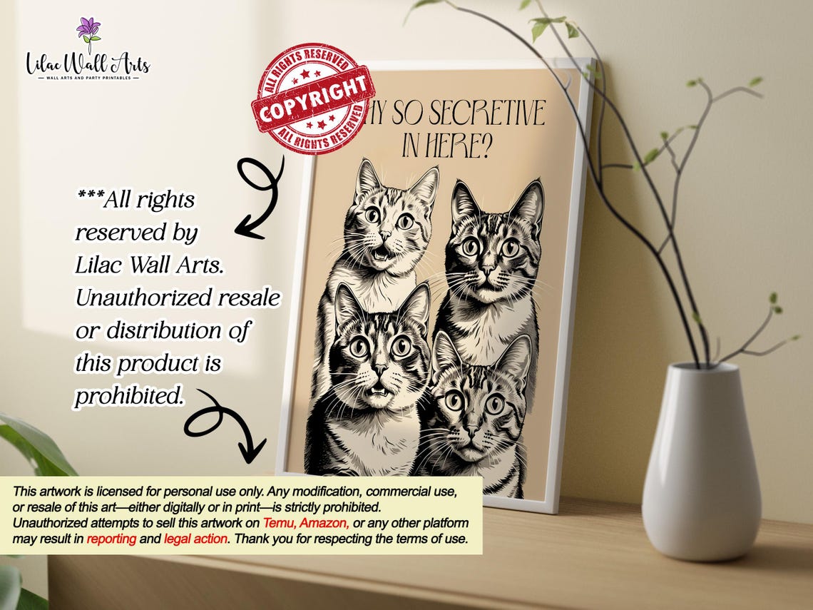 Why So Secretive in Here Funny Tabby Cats Bathroom Art Poster - Image 3