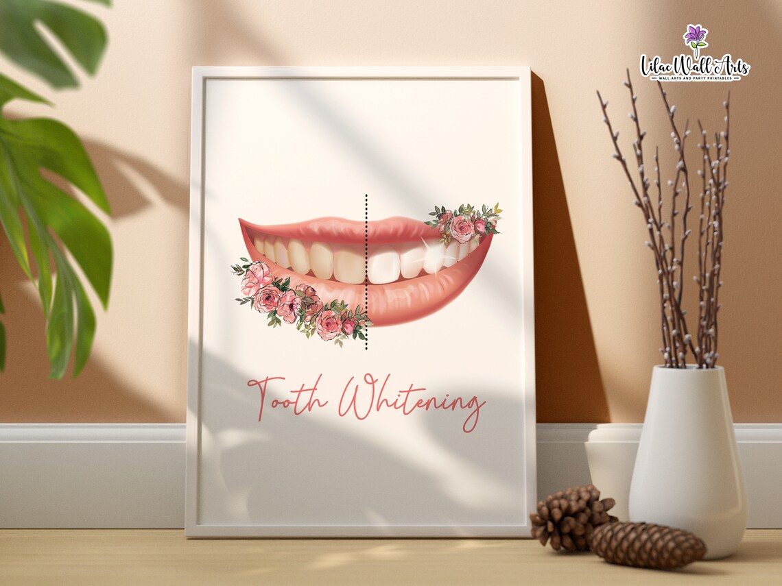 Tooth Whitening Pink Rose Smile Glow Cheerful Dentist Decor Art Poster