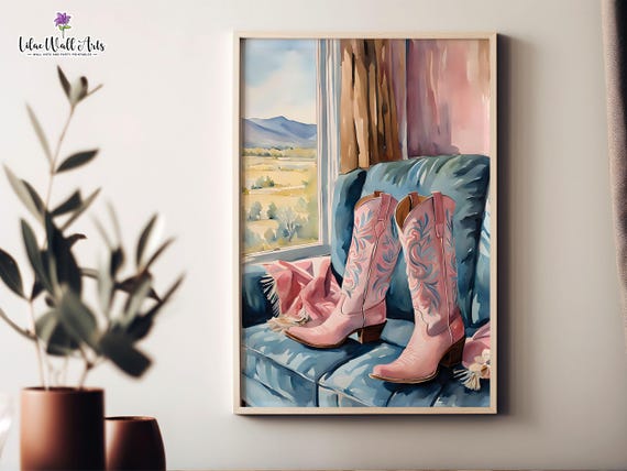 Pink Cowgirl Boots Prints Barbiecore Decor Pink Apartment Dcor Pink Cowgirl Prints Retro Pink Preppy Wall Art Preppy Dorm Room Cowgirl