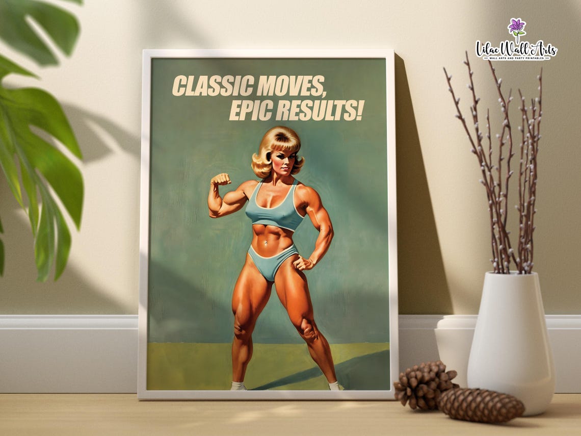 Classic Moves Epic Results Retro Bodybuilder Gym Motivation Art Poster - Image 2