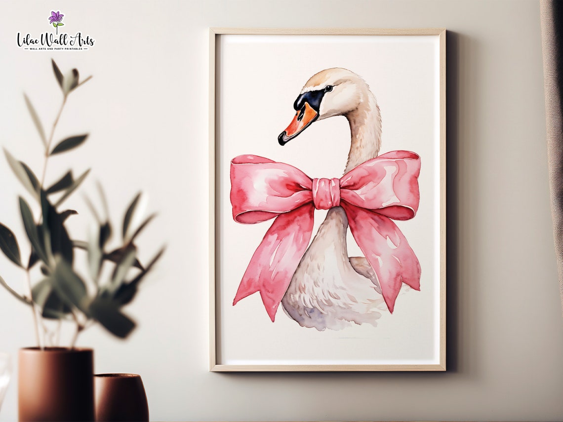 Beautiful Swan Print Art Preppy Bedroom Art Blush Pink Nursery Swan Painting Swan Art Girly Bathroom Print Baby Swan Print Coquette Art - Image 6