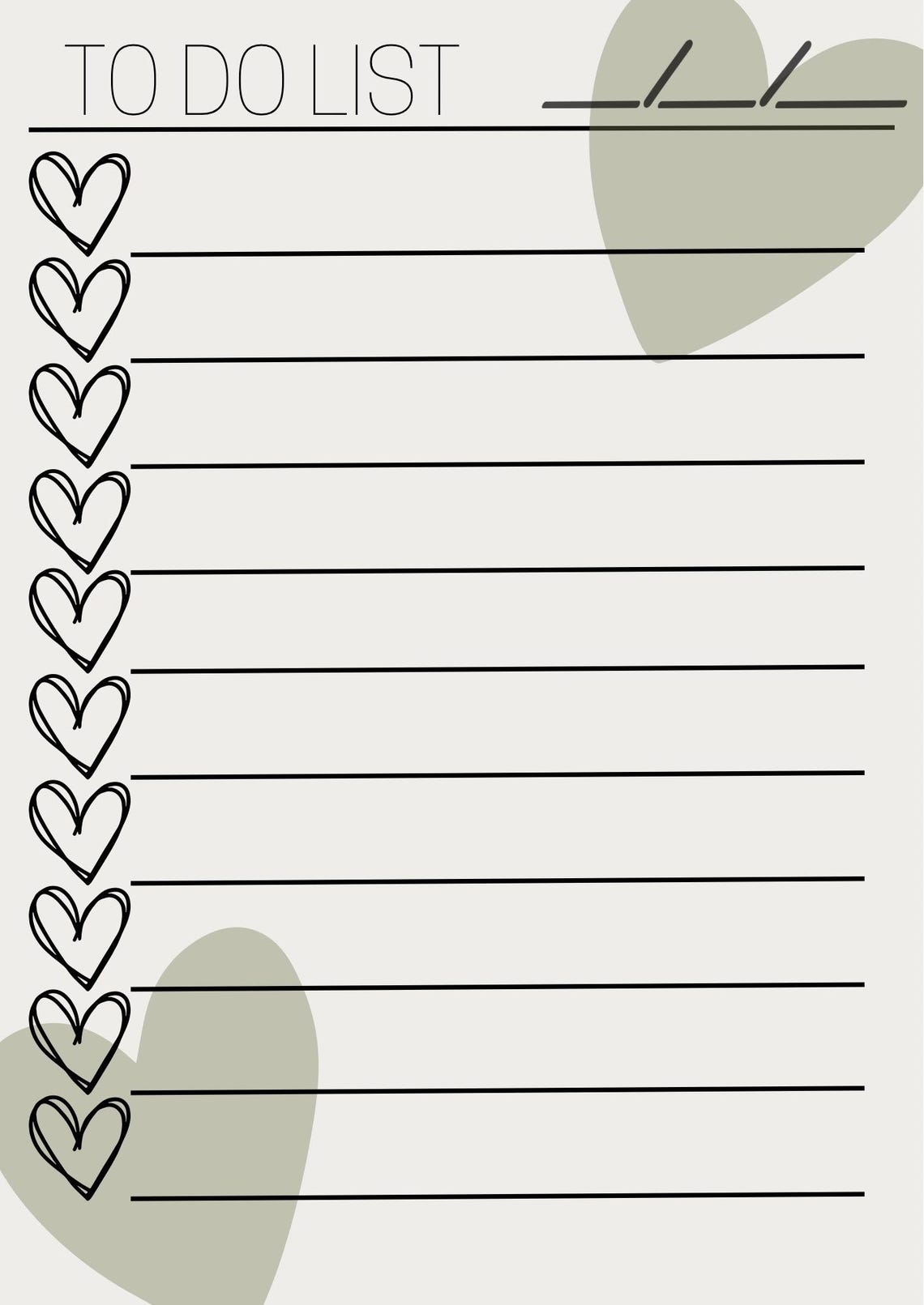 To Do List Heart Checklist Printable Planner Page Organizer Print