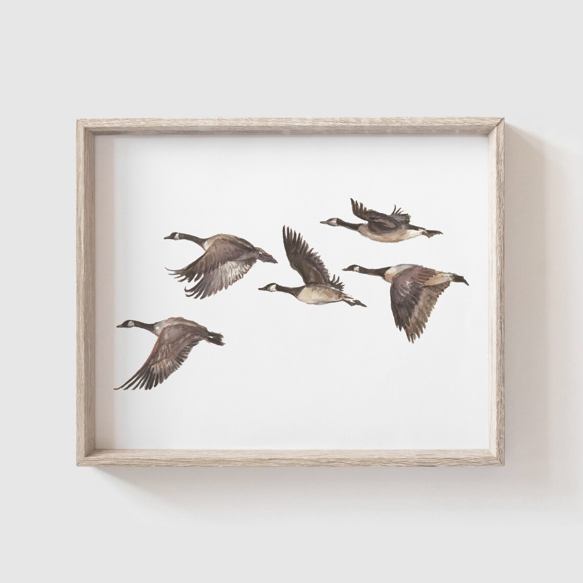 Geese Watercolor Art Print, Flying Bird Painting