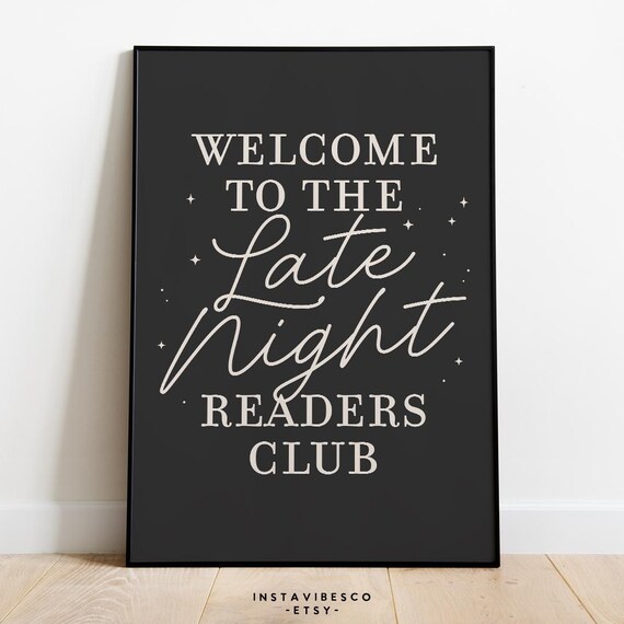 Welcome to the Late Night Readers Club Poster Book Lover Quote Wall Art