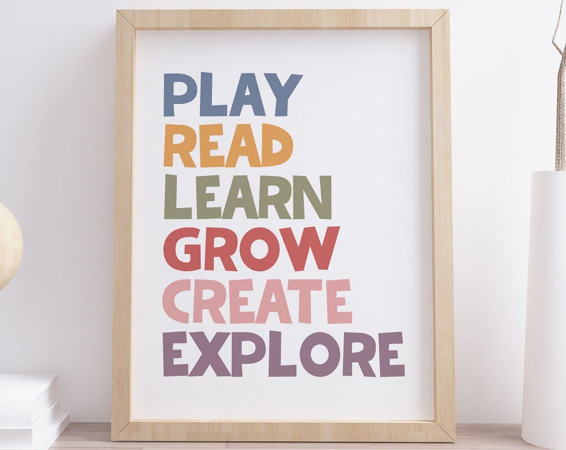Play Read Learn Grow Create Explore Colorful Kids Classroom Poster