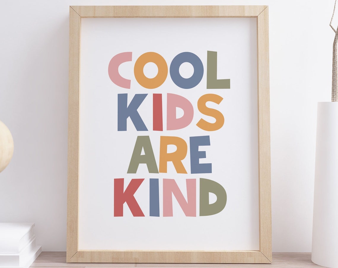 Cool Kids Are Kind Rainbow Block Letters Playroom Wall Decor Poster
