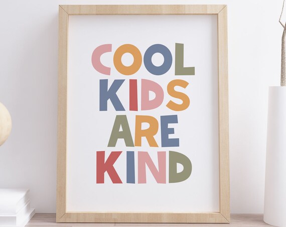 Cool Kids Are Kind Rainbow Block Letters Playroom Wall Decor Poster