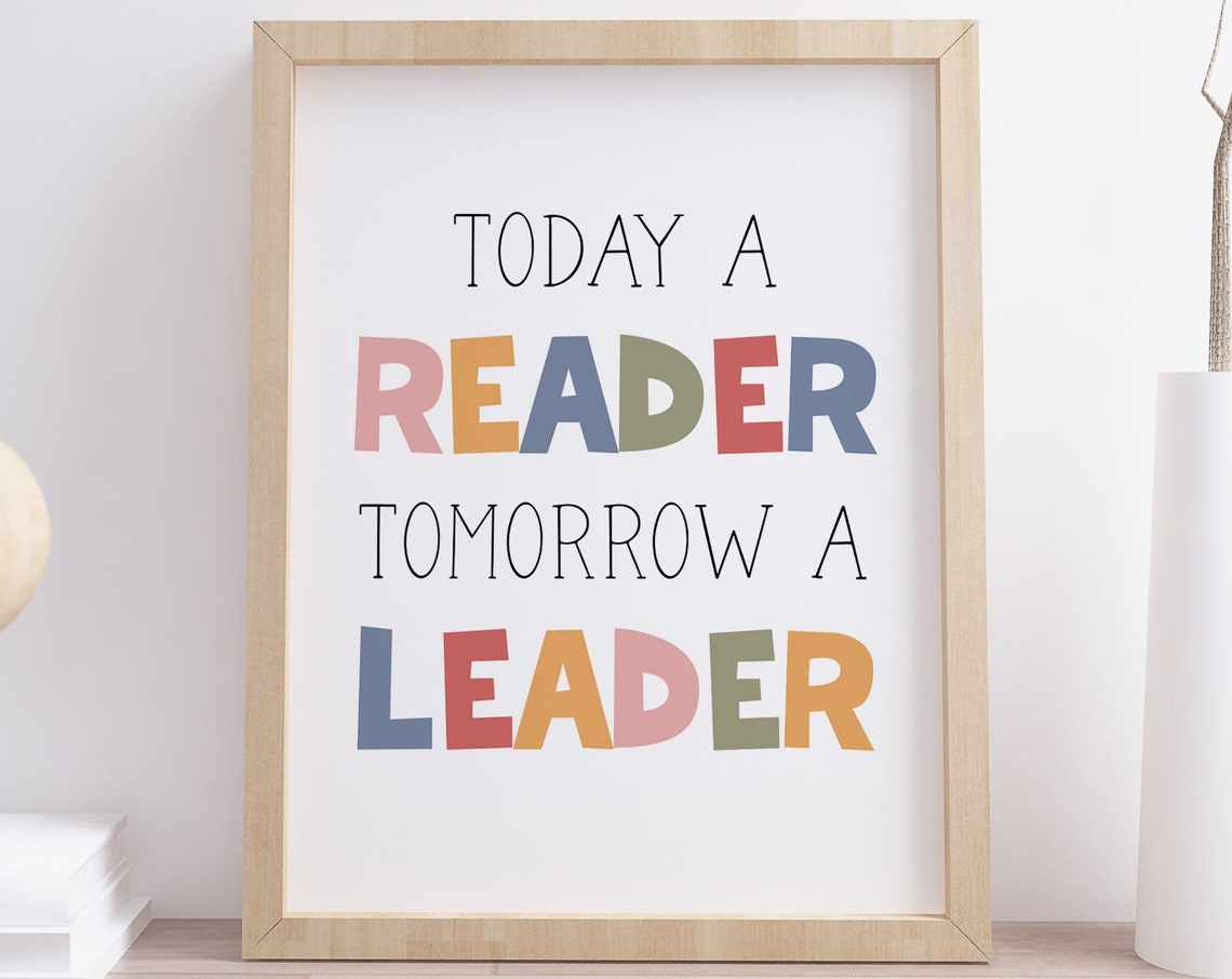 Today a Reader Tomorrow a Leader Colorful Kids Reading Poster