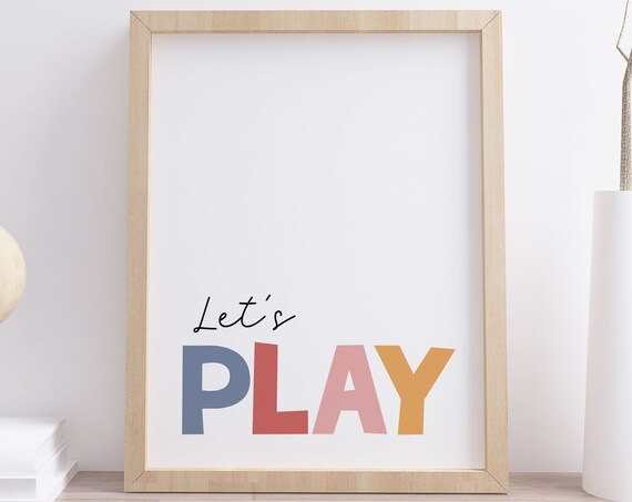 Let's Play Colorful Block Letters Playroom Kids Quote Poster