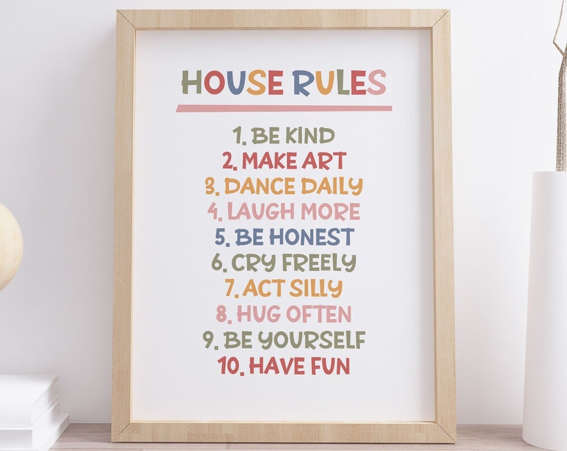 House Rules Poster Cute Colorful List Kids Room Living Room Decor