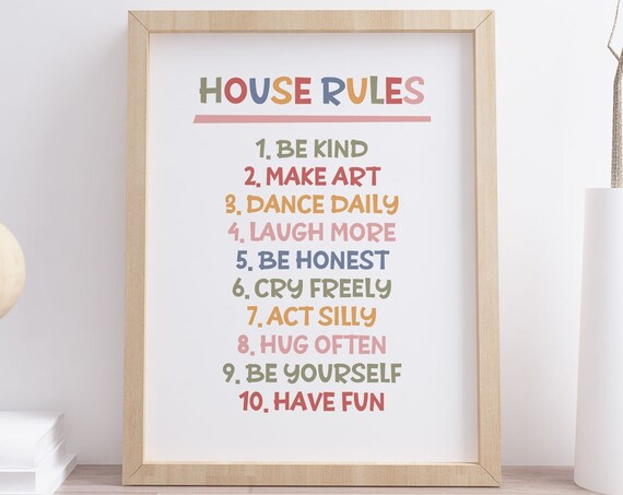House Rules Print Cute Boho Living Room Poster Entry Room Art Kids Room Decor Playroom Sign Family Quote Instant