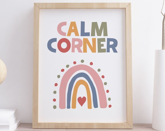 Calm Corner Rainbow Quote Poster Classroom Kids Room Wall Decor