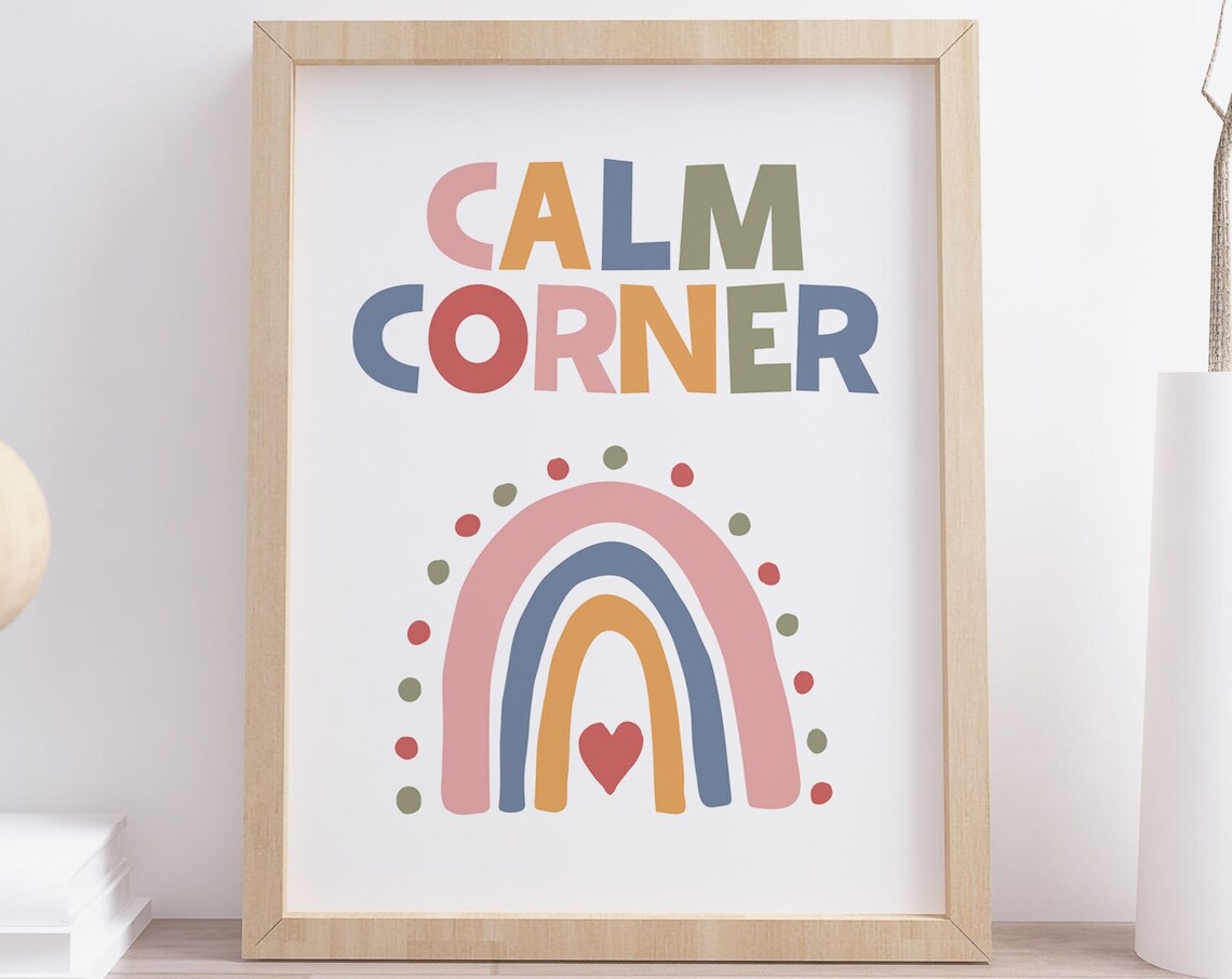 Calm Corner Rainbow Quote Poster Classroom Kids Room Wall Decor