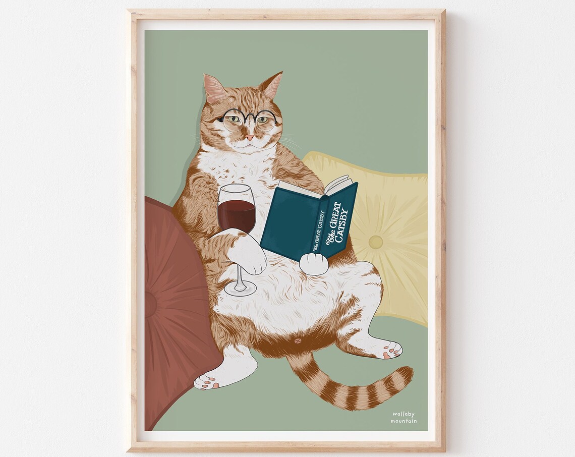 Wine Cat Print, Funny Cat Art Poster - Image 3