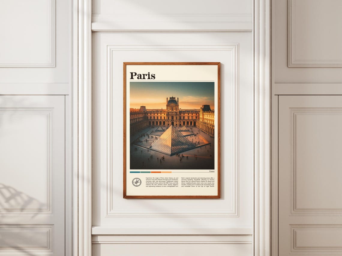 Paris Louvre Museum Glass Pyramids at Golden Sunset Travel Poster - Image 2