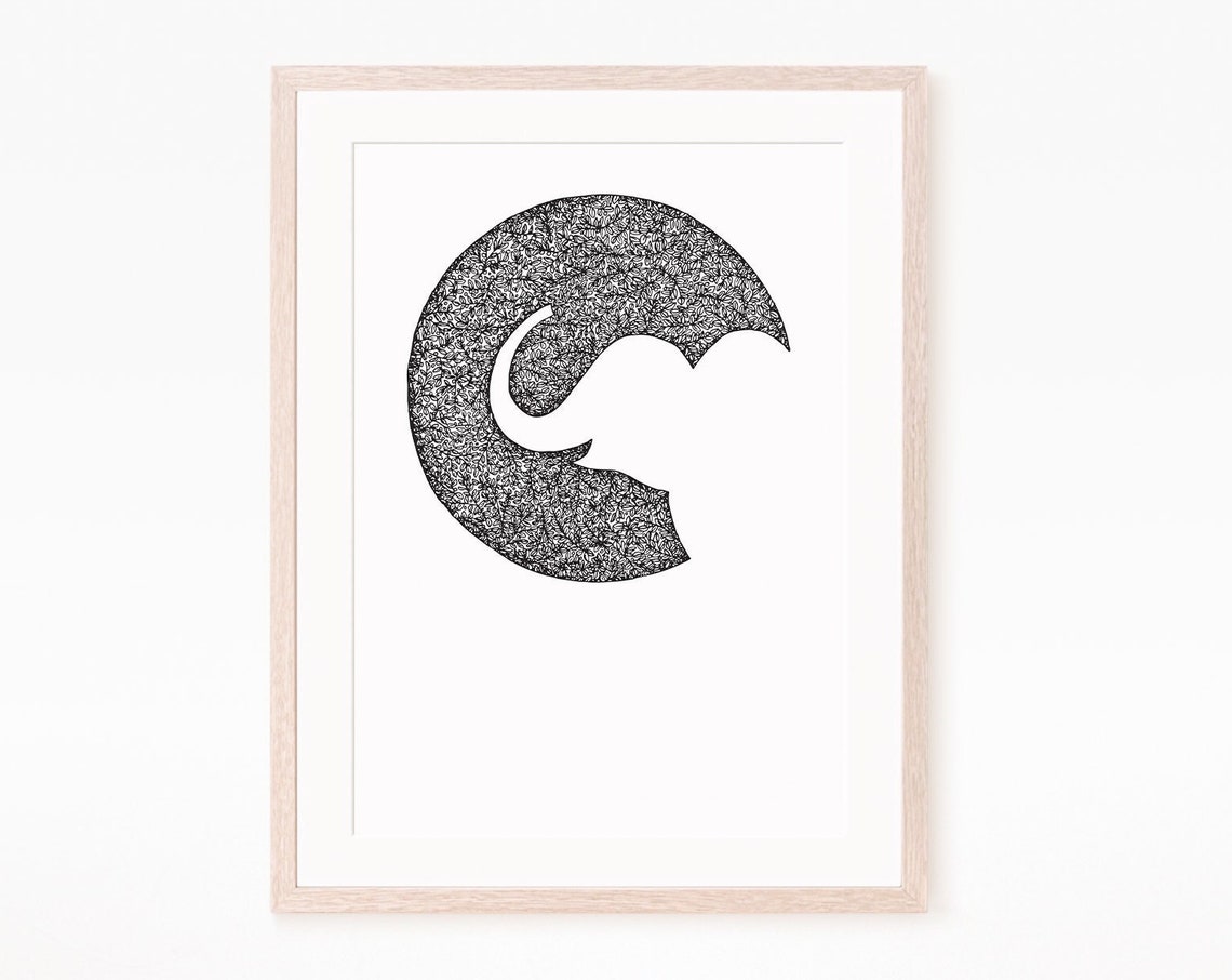 Elephant Silhouette in Scribble Crescent Modern Nursery Poster