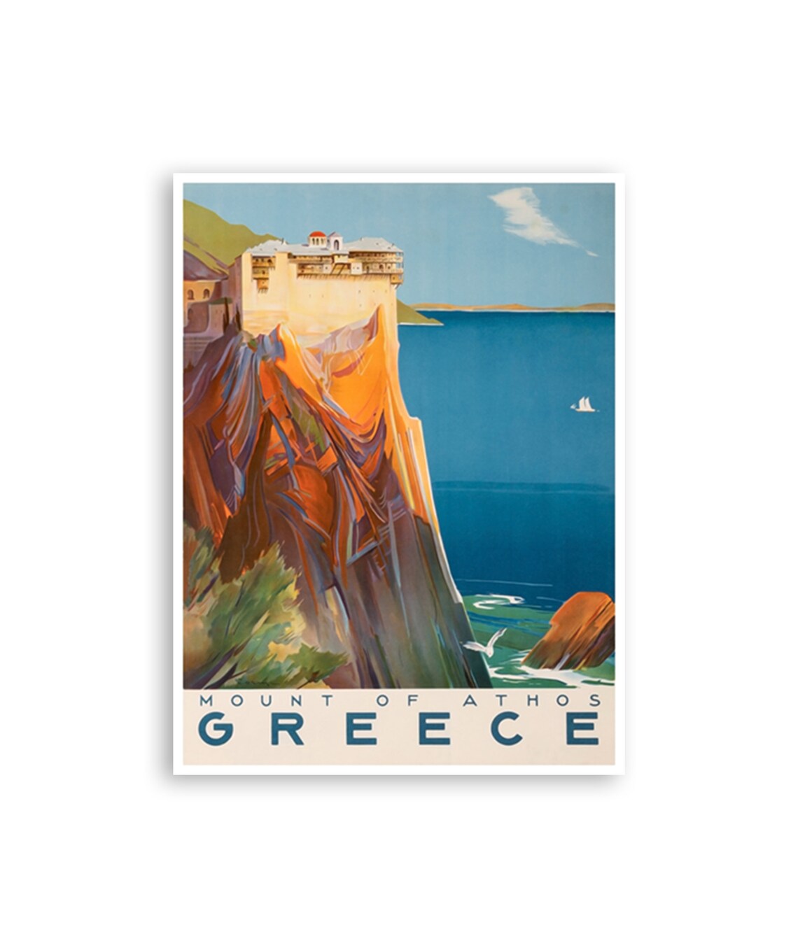 Vintage Greece Art Mount Athos Travel Poster