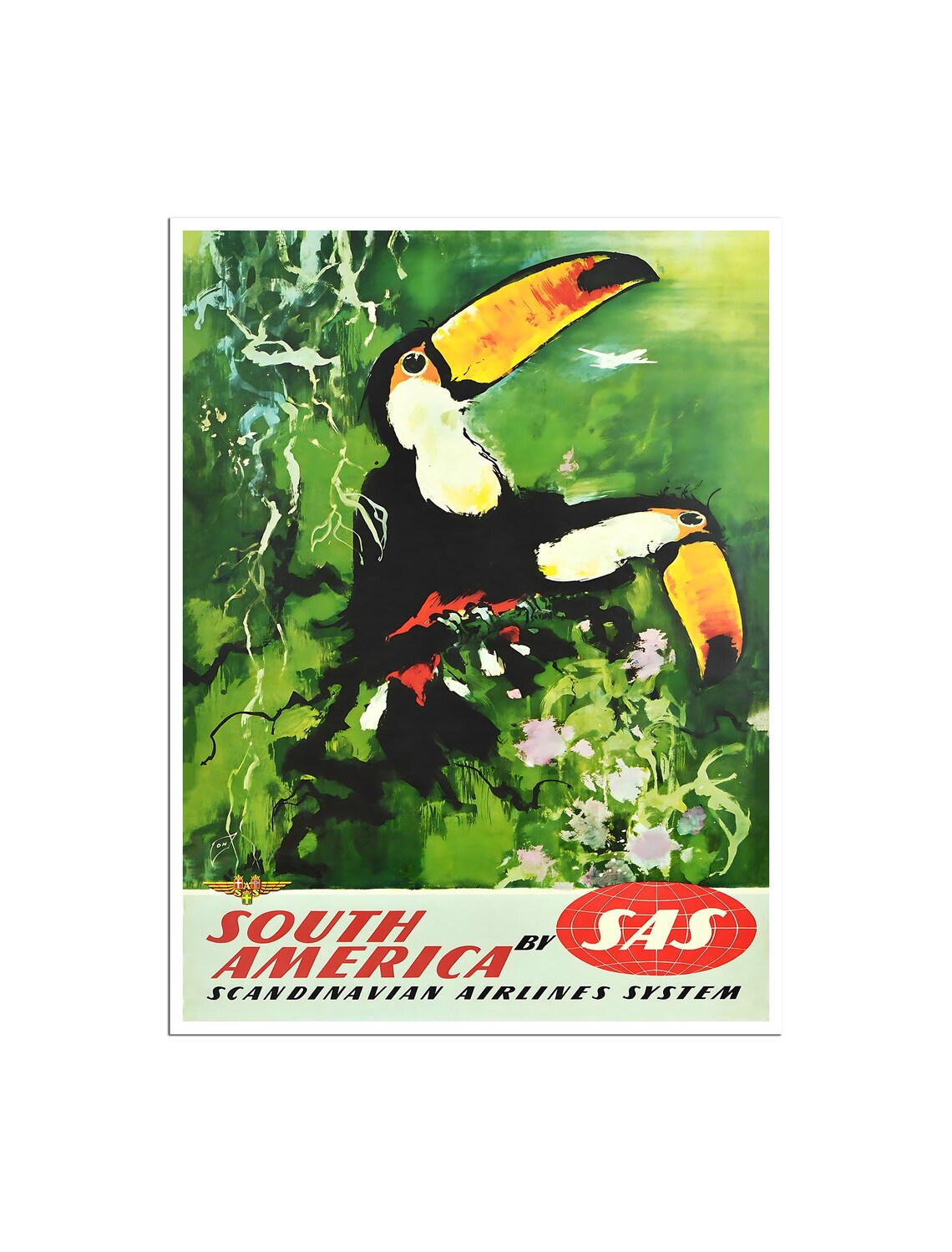 SAS South America Toucan Jungle Airline Vintage Travel Poster