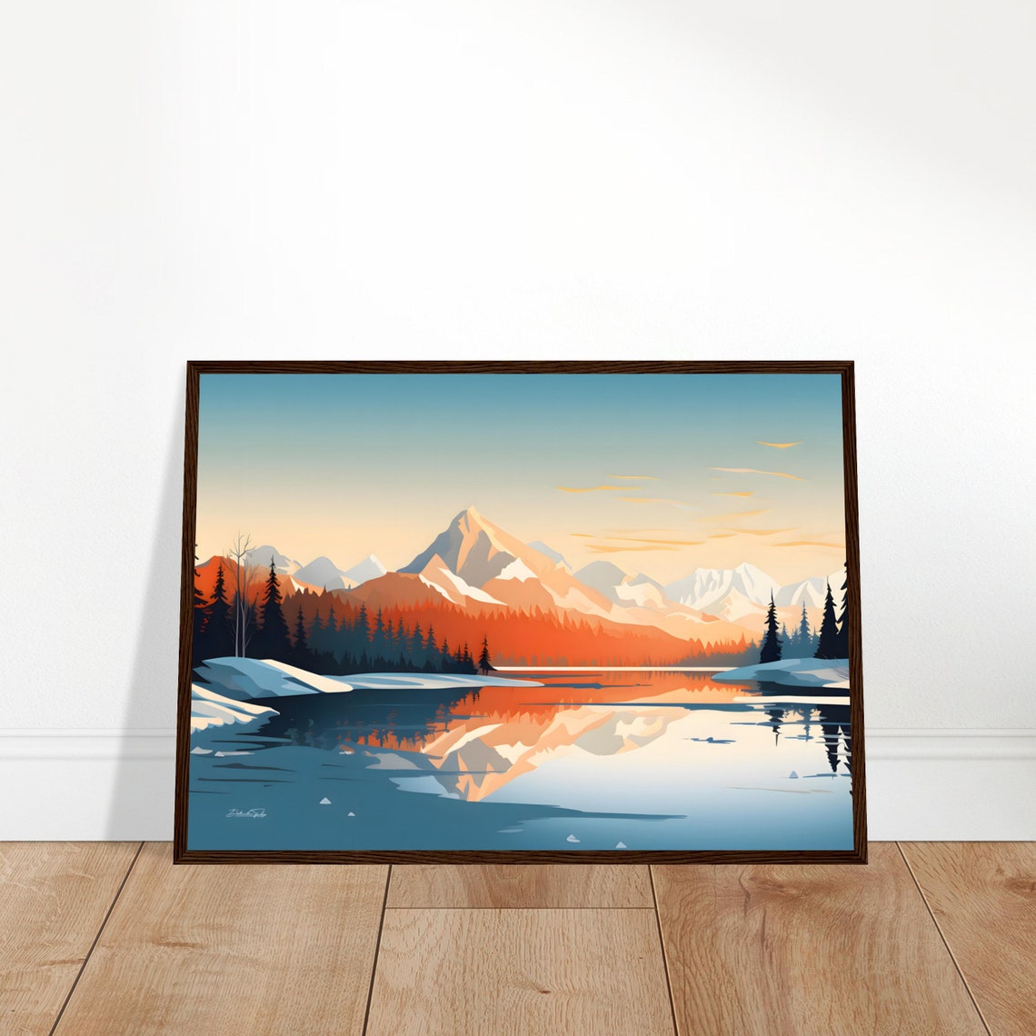 Snowy Mountain Lake Sunrise Reflection Nature Wall Decor Poster