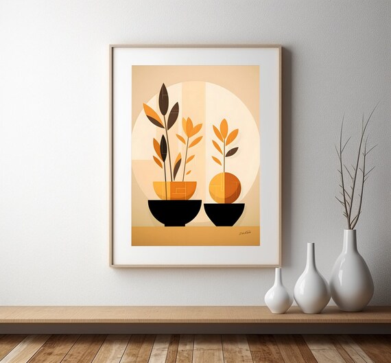 Minimalist And Geometric Flower Poster Yellow Green And Orange Modern Autumn Floral Poster Unframed Abstract Plant Wall Decor