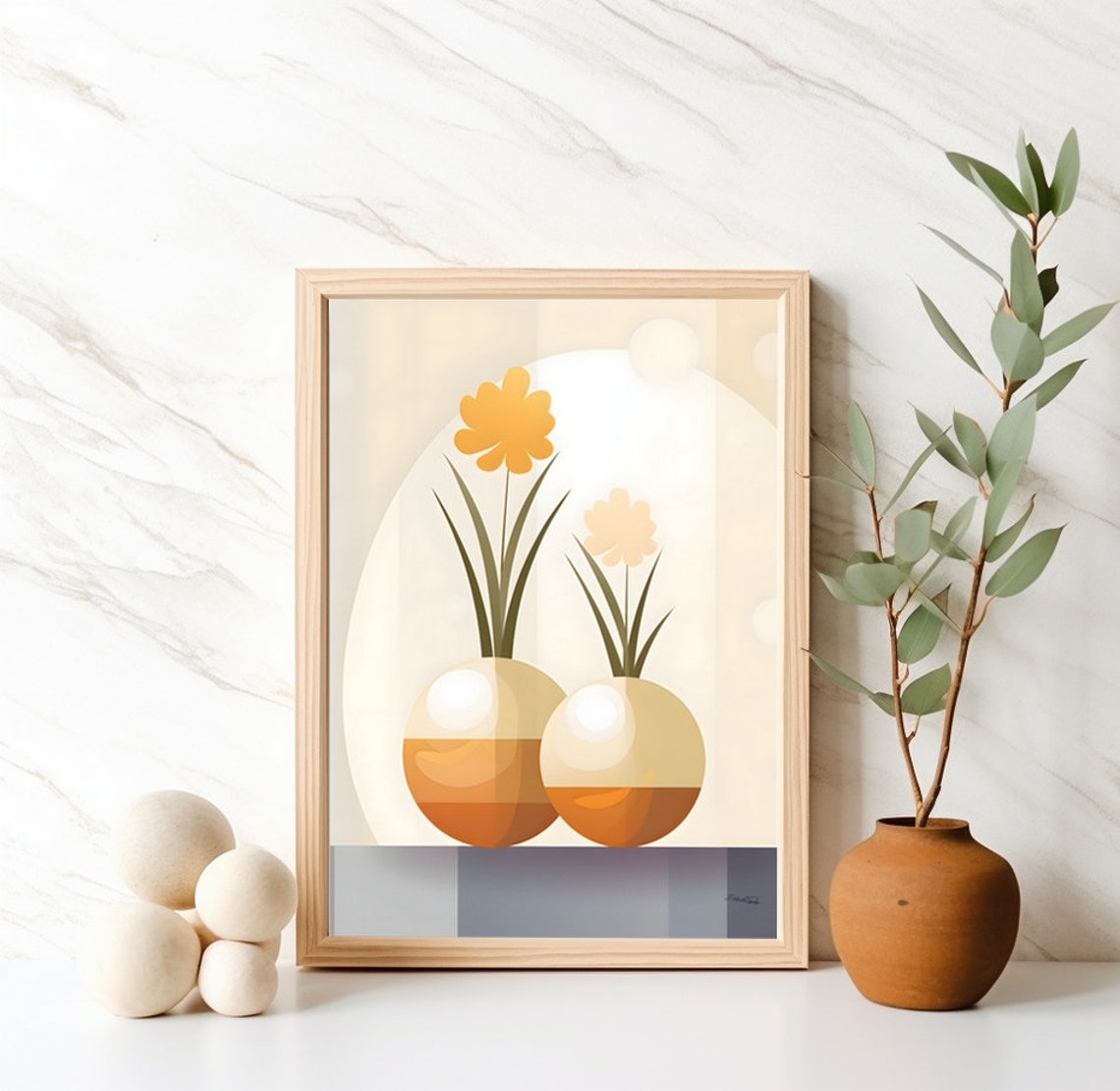 Geometric Orange Blossom Vases Warm Abstract Floral Wall Decor Poster - Image 4