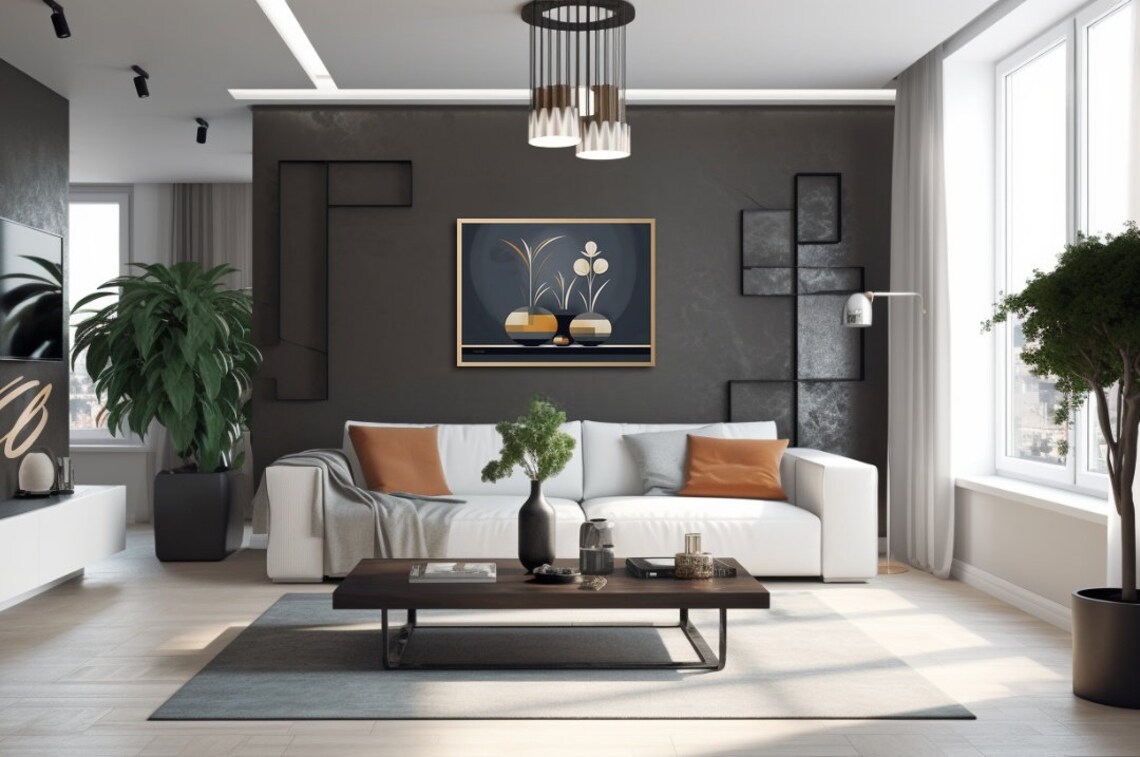 Midnight Botanical Planter Silhouettes Gold Charcoal Wall Decor Poster - Image 3