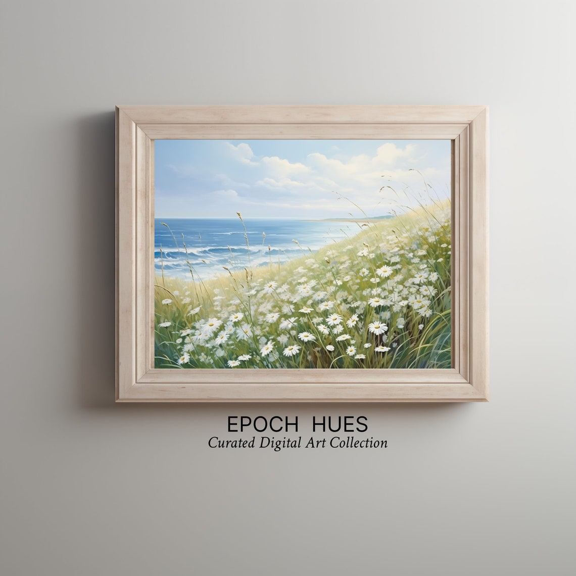 Coastal Daisy Meadow Ocean View Wildflower Seascape Painting Poster - Image 3