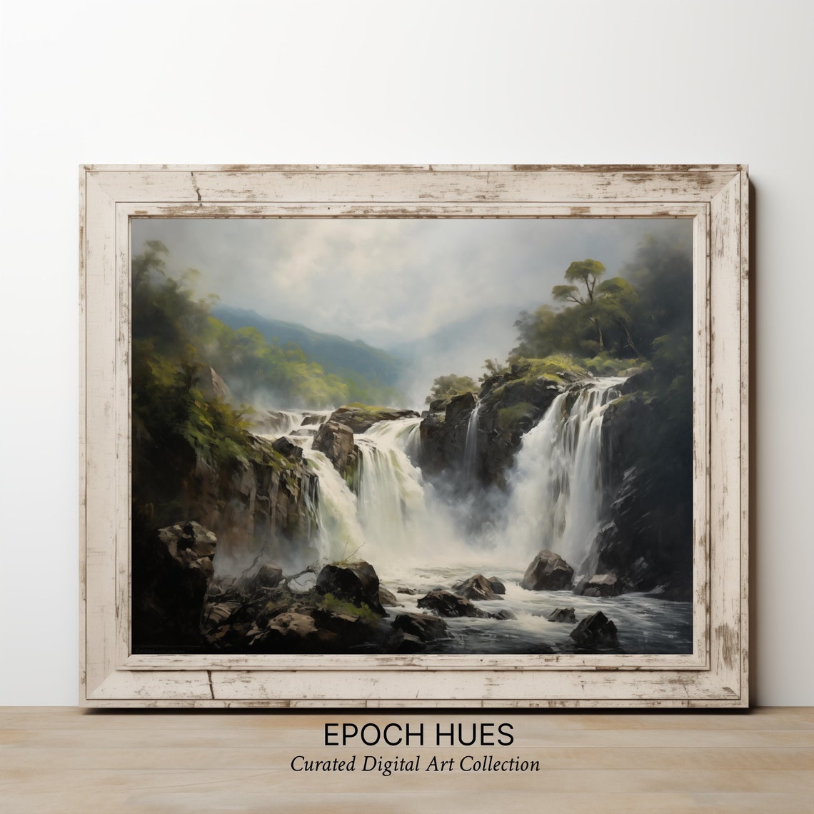 Majestic Waterfall Landscape Painting Wall Art Print Nature Scenery Home Decor Tranquil Waterfall Artwork Forest Stream - Image 2