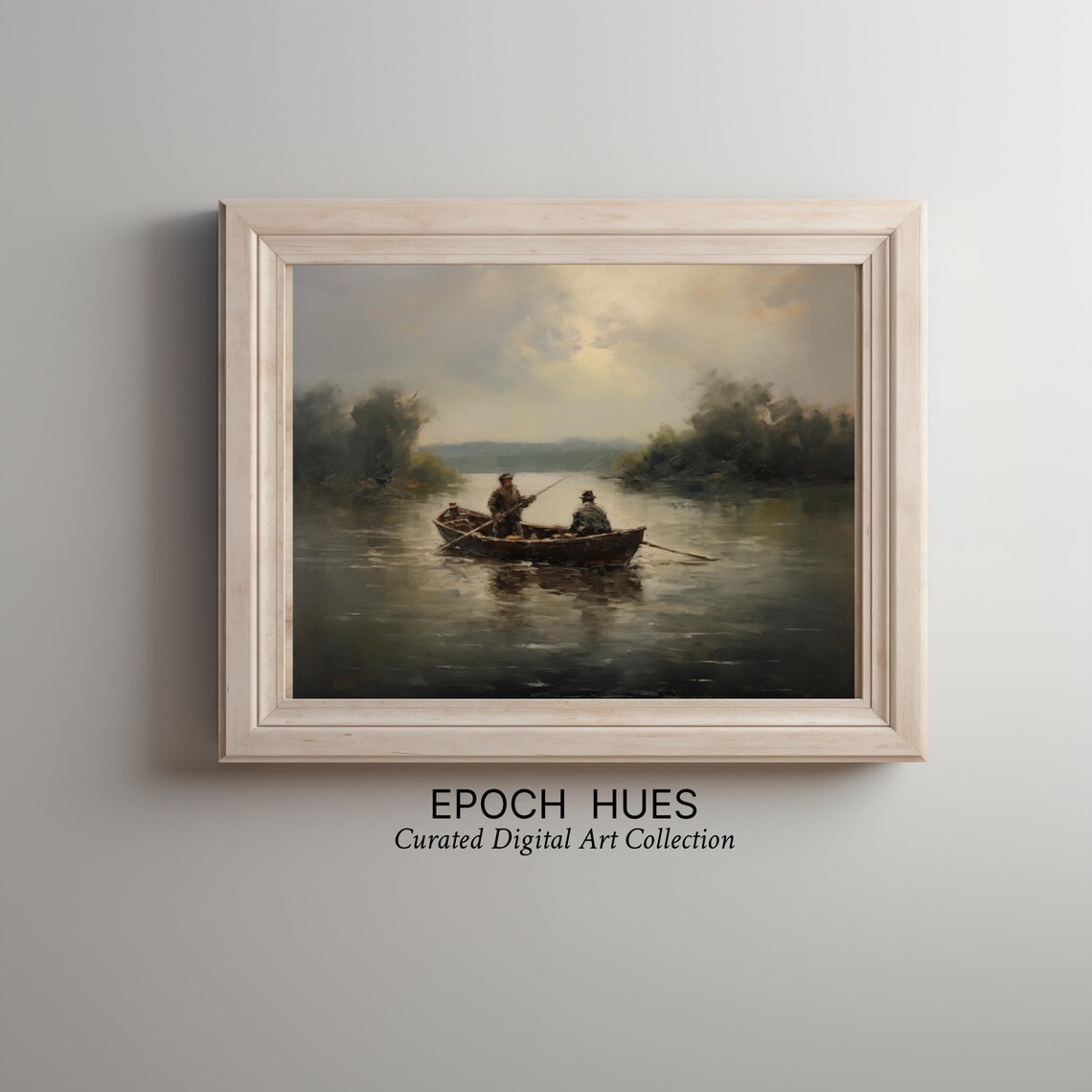 Two Fishermen in Rowboat on Misty Lake Vintage Fishing Poster - Image 3