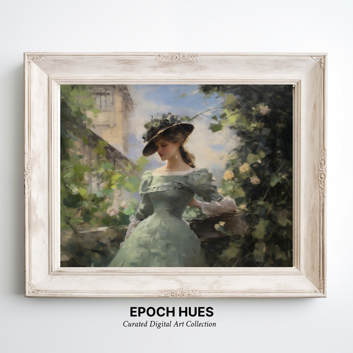 Elegant Lady In A Garden Impressionist Style Vintage Art Poster - Image 3