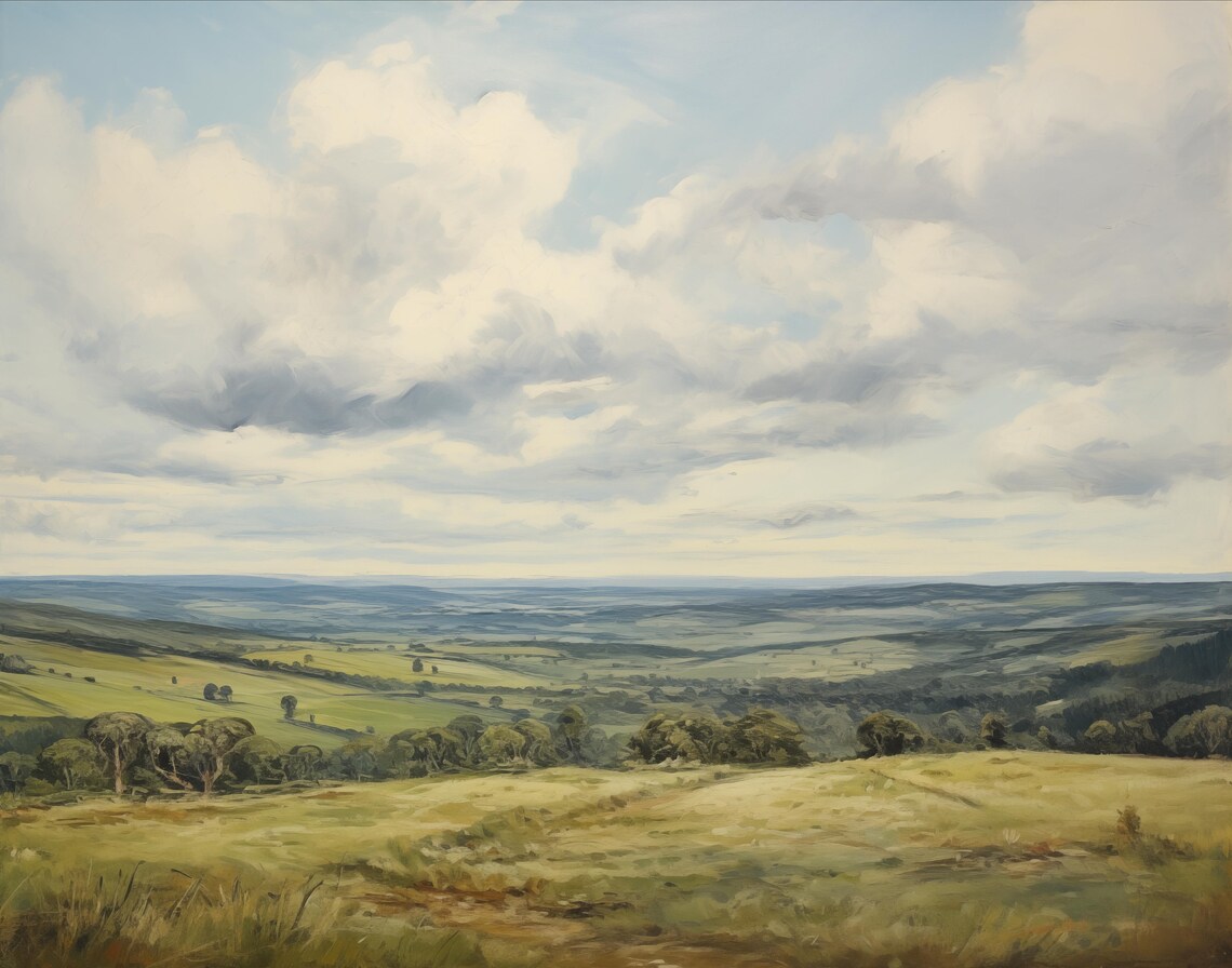 Rolling Green Hills Countryside Panorama Landscape Art Poster - Image 2