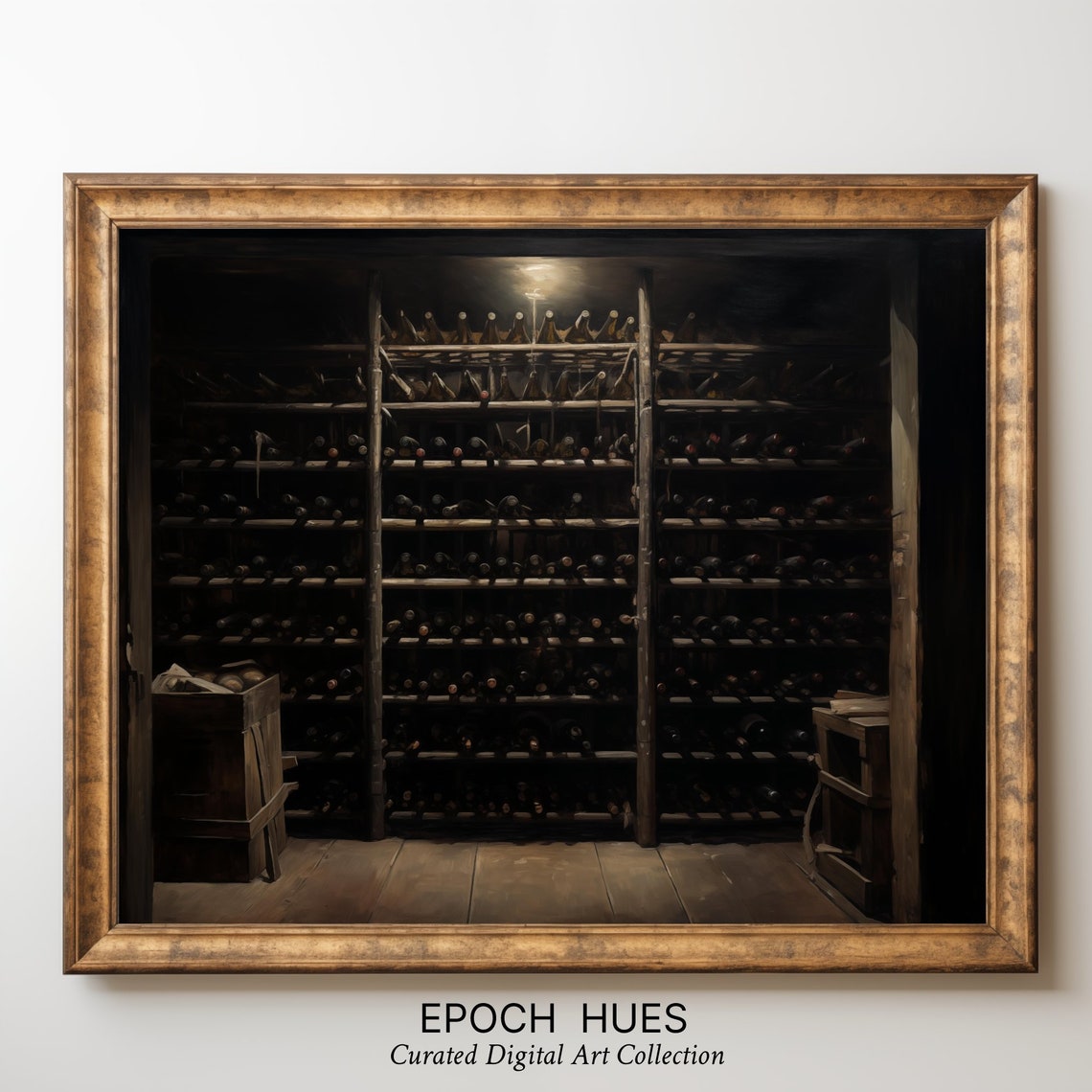 Vintage Wine Cellar Rows of Bottles Moody Rustic Bar Decor Poster - Image 3