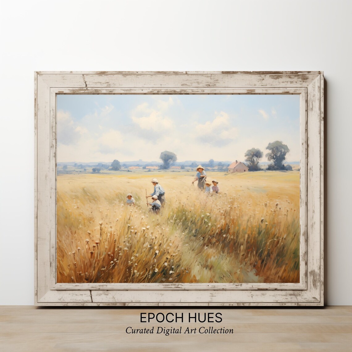 Family Harvest Gathering Golden Wheat Field Impressionist Poster