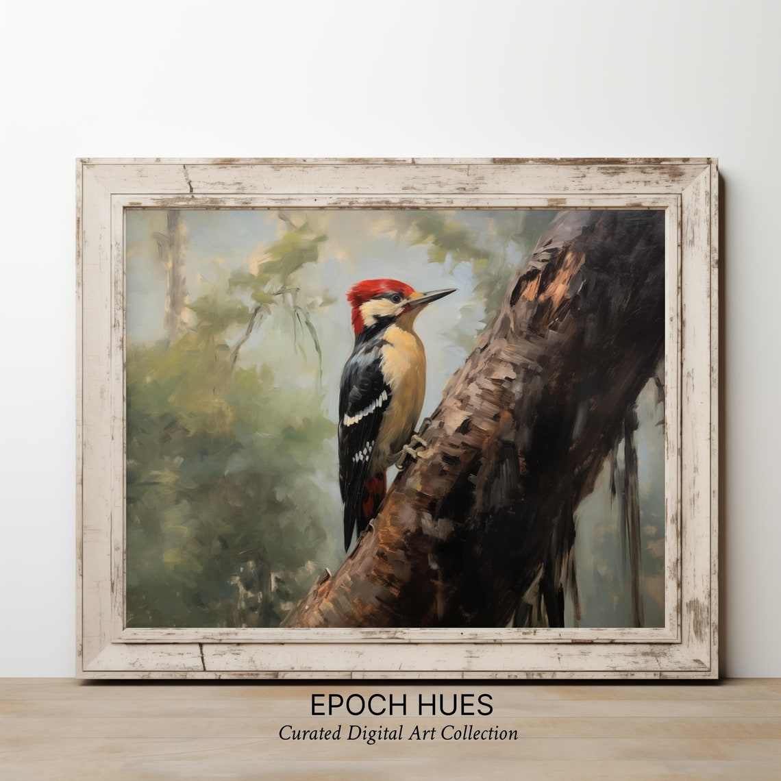 Red Crested Woodpecker Clinging to Tree Trunk Forest Bird Poster - Image 2