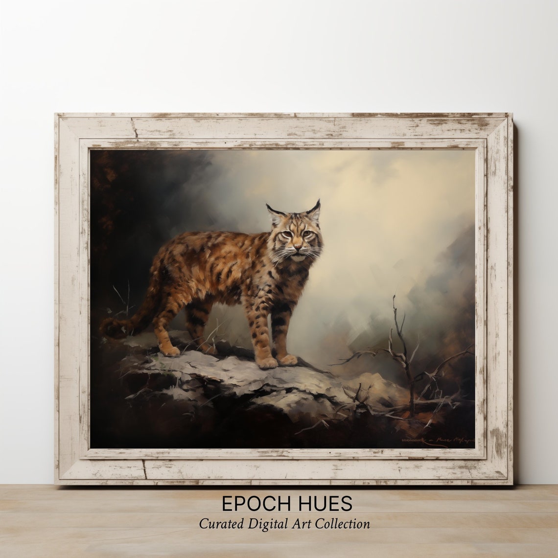 Bobcat Standing on Rocky Ledge in Mist Dramatic Wildlife Poster - Image 3